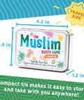 The Muslim Party Game travel tin measures 4.2 by 2.8 by 1.2 inches, compact enough to take anywhere